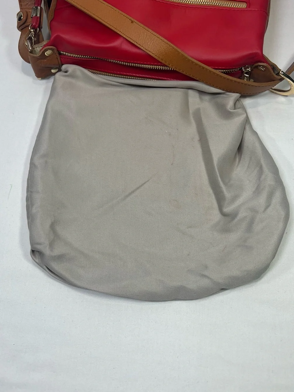 Vintage Valentina Italian Leather Convertible Backpack Bucket Bag Red/Tan